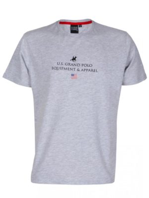 US GRAND POLO Ανδρικό γκρί κοντομάνικο T-Shirt μπλουζάκι UST 034 Gresio Melanze, Χρώμα Γκρί, Μέγεθος L