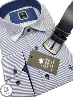 CANADIAN COUNTRY Ανδρικό μπλέ-λευκό ριγέ μακρυμάνικο πουκάμισο 7250-9, Χρώμα Μπλέ, Μέγεθος M