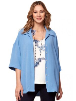 ANNA RAXEVSKY Γυναικείο γαλάζιο oversize πουκάμισο Z21104 LTBLUE, Χρώμα Γαλάζιο, Μέγεθος S
