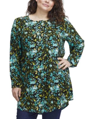 FRANSA Plus Size Γυναικεία εμπριμέ μακρυμάνικη μπλούζα 20612856-202497, Χρώμα Πολύχρωμο, Μέγεθος 54