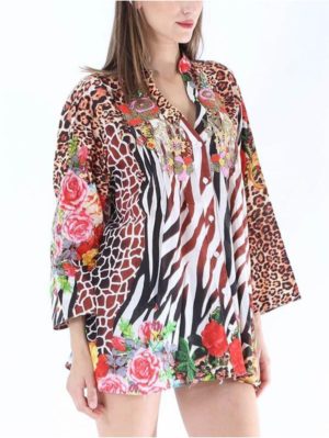 POSITANO Ιταλική γυναικεία πολύχρωμη άνετη πουκαμίσα 71698plus, Χρώμα Πολύχρωμο, Μέγεθος One Size