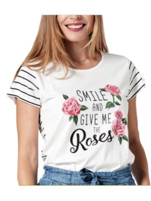 MARYLAND Γυναικείο λευκό κοντομάνικο μπλουζάκι 10011 ROSA, Μέγεθος L