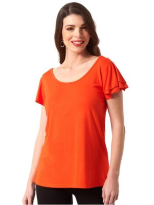 ANNA RAXEVSKY Γυναικεία κοραλί μπλούζα, διπλό βολάν B23116 CORAL, Χρώμα Πορτοκαλί, Μέγεθος XXL