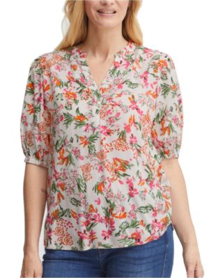 FRANSA Γυναικεία φλοράλ κοντομάνικο πουκάμισο μπλούζα V 20612367-201837, Χρώμα Πολύχρωμο, Μέγεθος M