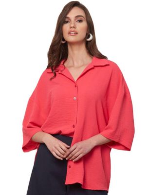 ANNA RAXEVSKY Γυναικείο φούξια oversize πουκάμισο Z21104 FUXIA, Χρώμα Κόκκινο, Μέγεθος S