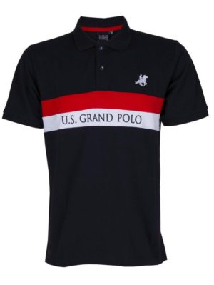 US GRAND POLO Ανδρικό μπλέ-κόκκινο κοντομάνικο πικέ πόλο μπλουζάκι USP 346 Blu, Χρώμα Πολύχρωμο, Μέγεθος M