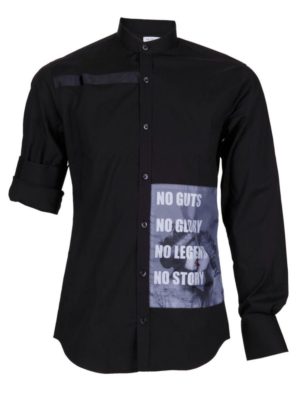 STEFAN Ανδρικό μαύρο μακρυμάνικο μάο πουκάμισο, στάμπα, Χρώμα Μαύρο, Μέγεθος L