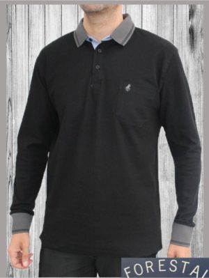 FORESTAL Ανδρική μαύρη μακρυμάνικη μπλούζα πόλο 720-530N Color 89, Χρώμα Μαύρο, Μέγεθος 7XL
