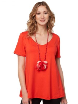 ANNA RAXEVSKY Γυναικεία κοραλί κοντομάνικη μπλούζα V B21133 CORAL, Χρώμα Πορτοκαλί, Μέγεθος M