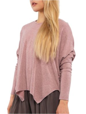 M MADE IN ITALY Γυναικεία σομόν μακρυμάνικη πλεκτή ασύμετρη μπλούζα V, 20-9723R Pink, Χρώμα Ροζ, Μέγεθος XL