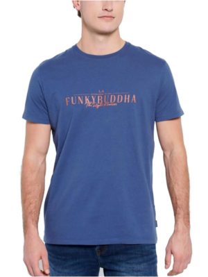FUNKY BUDDHA Ανδρικό μπλέ T-Shirt V FBM007-023-04 INDIGO, Χρώμα Μπλέ, Μέγεθος XXL