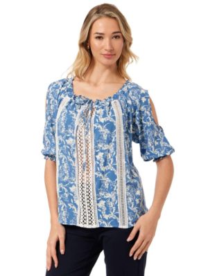 ANNA RAXEVSKY Γυναικεία μπλε φλοράλ μπλούζα με λάστιχο B24103, Χρώμα Εκρού, Μέγεθος 4XL