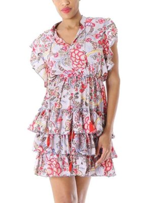 POSITANO Ιταλικό πολύχρωμο μίνι φόρεμα βισκόζης 32294, Χρώμα Πολύχρωμο, Μέγεθος L