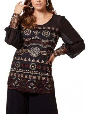 ANNA RAXEVSKY Γυναικεία πολύχρωμη μακρυμάνικη μπλούζα με κέντημα B20217, Χρώμα Μαύρο, Μέγεθος S