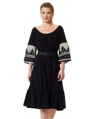 ANNA RAXEVSKY Μαύρο φόρεμα midi D22105, Χρώμα Μαύρο, Μέγεθος XXL