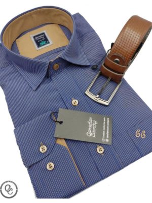 CANADIAN COUNTRY Ανδρικό μπλέ ψιλό καρό μακρυμάνικο πουκάμισο 7250-2, Χρώμα Μπλε Σκούρο, Μέγεθος M