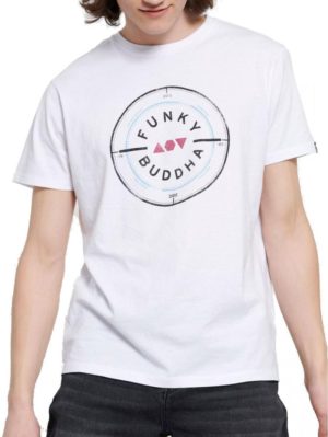 FUNKY BUDDHA Ανδρικό λευκή T-Shirt, regular fit. FBM003-055-04 WHITE, Χρώμα Λευκό, Μέγεθος M