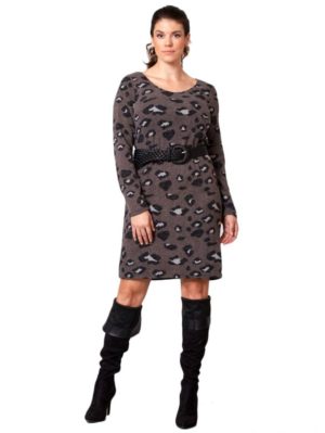 ANNA RAXEVSKY Πλεκτό φόρεμα με animal print D21200 Grey, Χρώμα Πολύχρωμο, Μέγεθος XL