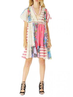 POSITANO Ιταλικό μίνι φλοράλ φόρεμα 31494, Χρώμα Πολύχρωμο, Μέγεθος One Size