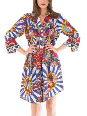 POSITANO Ιταλική γυναικεία πολύχρωμη πουκαμίσα φόρεμα 51735, Χρώμα Πολύχρωμο, Μέγεθος M