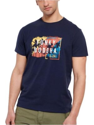 FUNKY BUDDHA Ανδρικό μπλέ T-Shirt, Οργανικο Βαμβακι FBM007-047-04 NAVY, Χρώμα Μπλε Σκούρο, Μέγεθος M