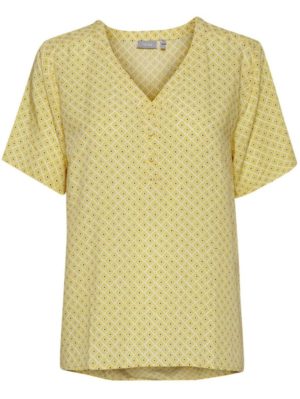 FRANSA Γυναικείο κίτρινο κοντομάνικο πουκάμισο καφτάνι, Χρώμα Κίτρινο, Μέγεθος L