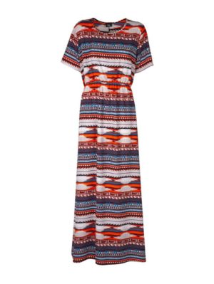 GR FASHION Κοντομάνικο μάξι εμπριμέ έθνικ φόρεμα, Χρώμα Πολύχρωμο, Μέγεθος 54