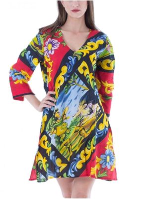 POSITANO Ιταλικό γυναικείο πολύχρωμο καφτάνι 51684-18, Χρώμα Πολύχρωμο, Μέγεθος M