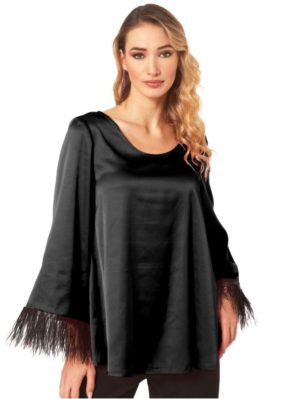 ANNA RAXEVSKY Γυναικεία σατέν μπλούζα σε άλφα γραμμή B22232 BLACK, Χρώμα Μαύρο, Μέγεθος S