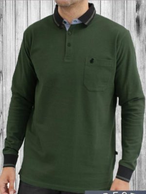 FORESTAL Ανδρική πράσινη μακρυμάνικη μπλούζα πόλο 720-530K Color 73, Χρώμα Πράσινο-Λαδί, Μέγεθος 5XL