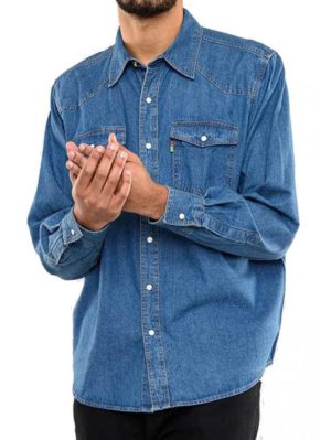DUKE Ανδρικό μακρυμάνικο τζιν πουκάμισο (2XL-6XL), Χρώμα Μπλέ, Μέγεθος XXL