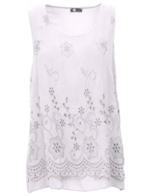 M MADE IN ITALY Γυναικεία λευκή αμάνικη μπλούζα 15-63476O WHITE, Χρώμα Λευκό, Μέγεθος XL