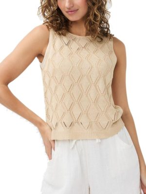 ESQUALO Γυναικείο μπέζ αμάνικο πλεκτό μπλουζάκι HS24 02211, Χρώμα Καφέ, Μέγεθος M