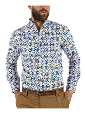 STEFAN Ανδρικό πολύχρωμο μακρυμάνικο μάο πουκάμισο, Χρώμα Πολύχρωμο, Μέγεθος XL