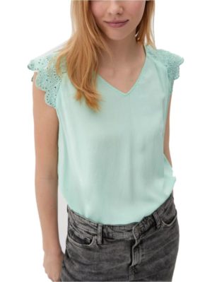 S.OLIVER Γυναικείο τυρκουάζ αμάνικο μπλουζάκι με δαντέλα 2132615-6092 Pastel Turquoise, Μέγεθος 38