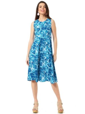ANNA RAXEVSKY Μπλέ αμάνικο μίντι φόρεμα D24102, Χρώμα Μπλέ, Μέγεθος S