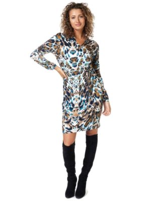 ESQUALO Ολλανδικό μακρυμάνικο animal print φόρεμα F23 30509 999 leopar, Χρώμα Πολύχρωμο, Μέγεθος L