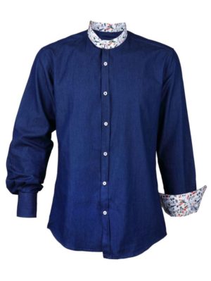 STEFAN Ανδρικό μακρυμάνικο μεσάτο τζιν πουκάμισο, Χρώμα Μπλε Σκούρο, Μέγεθος XL
