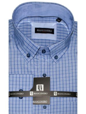 BIANCONERO μπλέ πουκάμισο με κουμπιά γιακά, Χρώμα Μπλέ, Μέγεθος XL