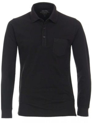 REDMOND Ανδρική μαύρη μακρυμάνικη πικέ πόλο μπλούζα, Χρώμα Μαύρο, Μέγεθος 3XL
