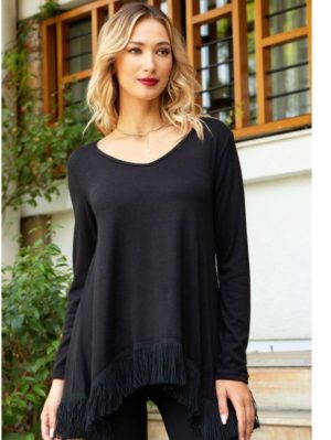 ANNA RAXEVSKY Γυναικείο μαύρο πλεκτό μπλουζοφόρεμα B23232, Χρώμα Μαύρο, Μέγεθος 3XL