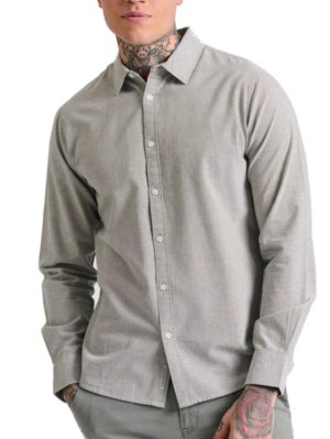 FUNKY BUDDHA Ανδρικό πουκάμισο FBM009-034-05 KHAKI, Μέγεθος XXL