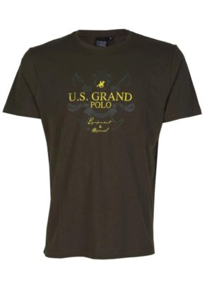 US GRAND Ανδρικό λαδί κοντομάνικο T-Shirt μπλουζάκι UST 317 Militare, Χρώμα Πράσινο-Λαδί, Μέγεθος XL