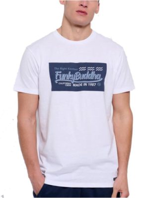 FUNKY BUDDHA Ανδρικό λευκό T-Shirt FBM007-326-04 WHITE, Χρώμα Λευκό, Μέγεθος XXL