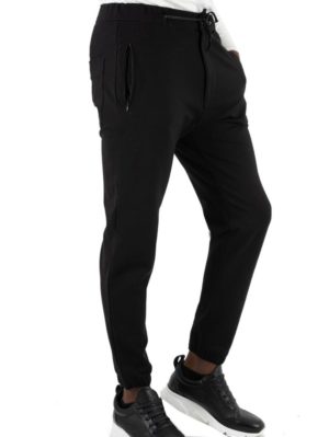STEFAN Ανδρικό μαύρο ελαστικό παντελόνι 6016, Χρώμα Μαύρο, Μέγεθος 50