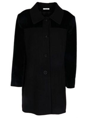 VETO Γυναικείο μαύρο βελούρ παλτό, Χρώμα Μαύρο, Μέγεθος 54