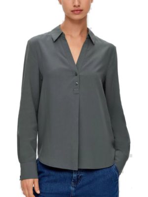 S.OLIVER Γυναικεία λαδί μακρυμάνικη μπλούζα βιζκόζης 2133817-7909, Χρώμα Πράσινο-Λαδί, Μέγεθος 38