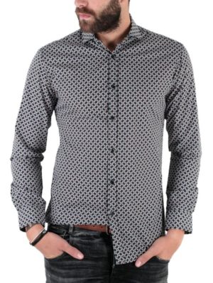 STEFAN Ανδρικό μακρυμάνικο μεσάτο πουκάμισο, slim fit, Χρώμα Γκρί, Μέγεθος XL