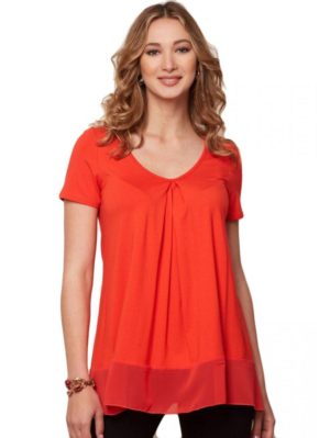 ANNA RAXEVSKY Γυναικεία κοραλί κοντομάνικη μπλούζα B21129 CORAL, Χρώμα Πορτοκαλί, Μέγεθος S