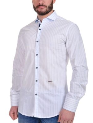STEFAN Ανδρικό slim fit πουκάμισο, μεταλλικό λογότυπο, Ιταλικός σχεδιασμός, Χρώμα Λευκό, Μέγεθος L